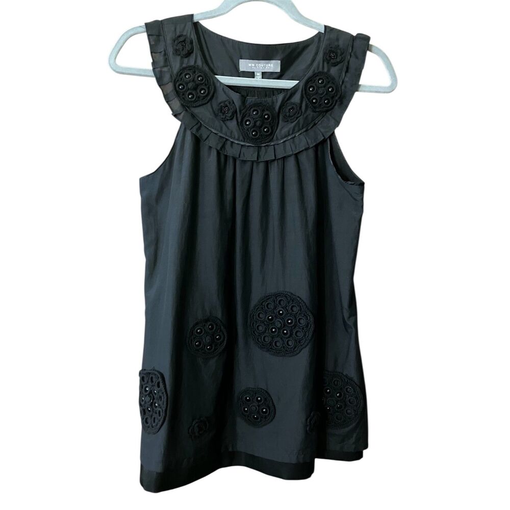 MM Couture by Miss Me beaded crochet applique silk blend sleeveless top